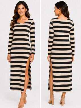 Joel Black Cream Striped Long Sleeve Maxi Dress